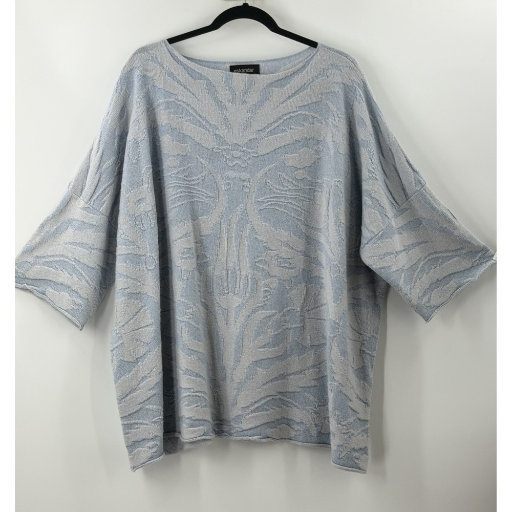 Eskandar Size 1 Blue Gray Jacquard Oversized Tunic Sweater